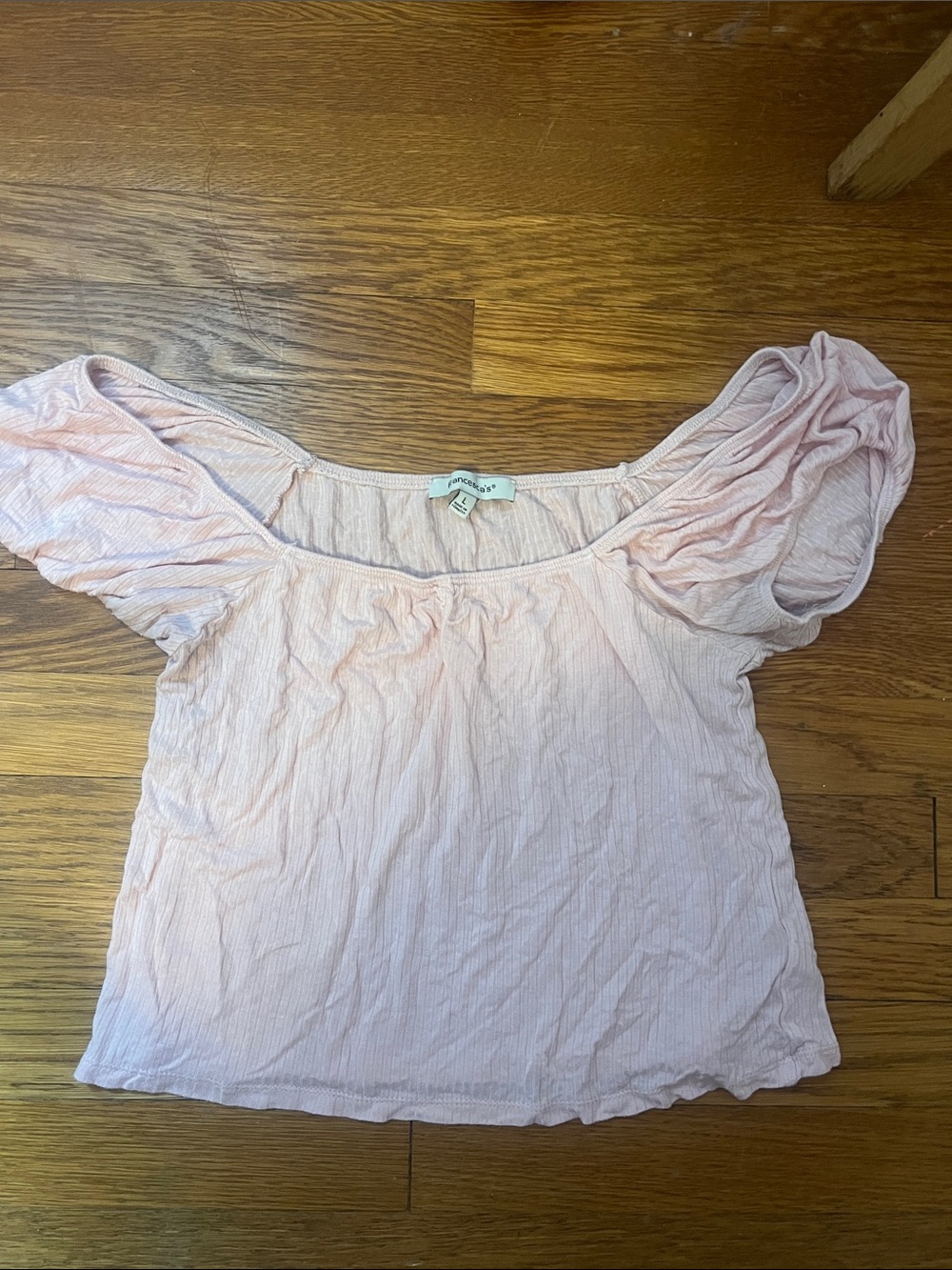 Francesca's Collections Pale Pink Puff Sleeve Crop Top